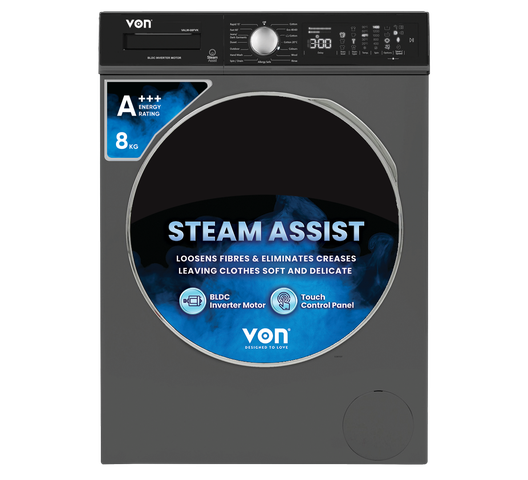 Von VALW-08FVK Front Load Washing Machine Silver - 8KG