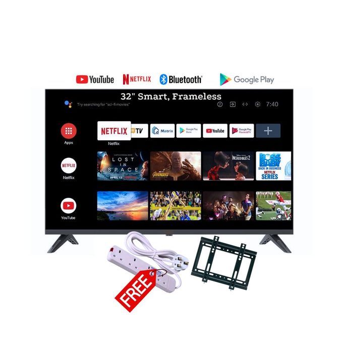 Solarmax 32" Smart Android Frameless, Bluetooth TV + Free Wall Mount