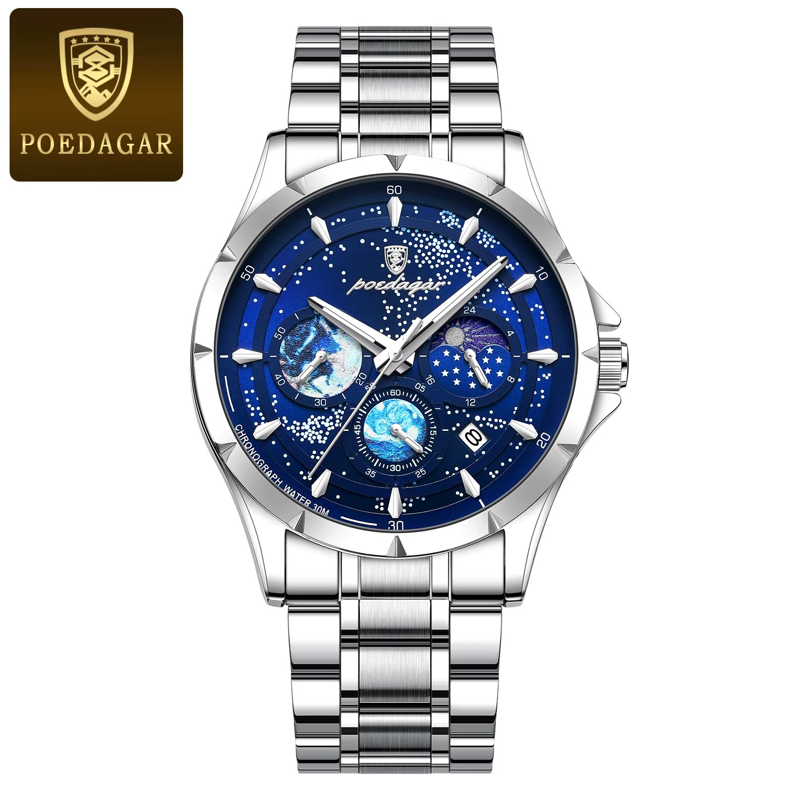 POEDAGAR 916 Men Quartz Watch with Stainless Steel Band