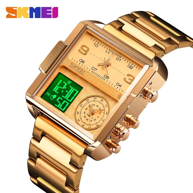 SKMEI 1584 Best Selling Stainless Steel Digital Watch Dual Time Double Display Luxury Sport Business Wrist Watch for Women Man