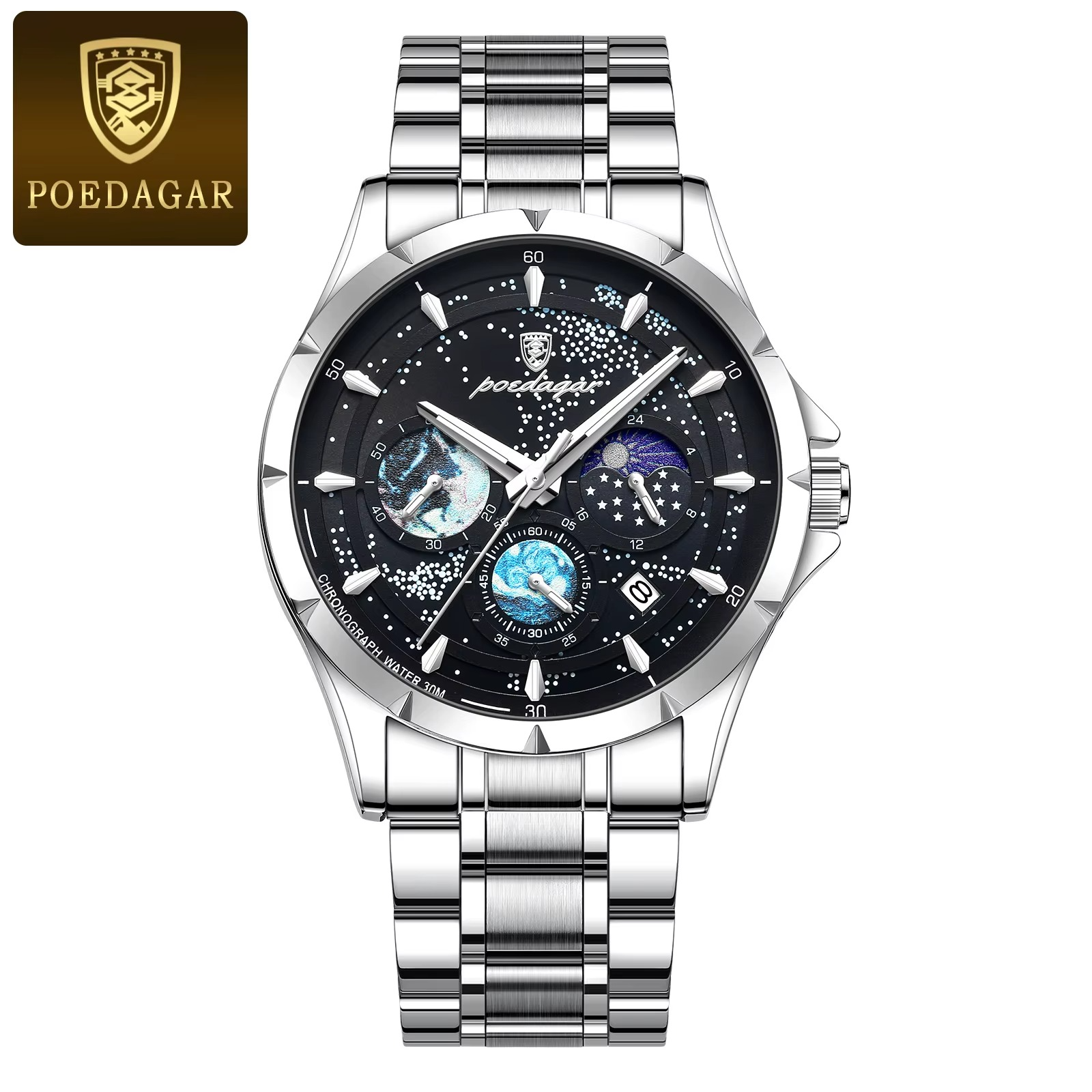 POEDAGAR 916 Men Quartz Watch with Stainless Steel Band