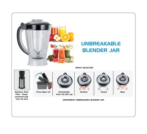 Mika Multi Food Processor, 7 in 1, 500W, 1.5L Unbreakable Jar, 2 Speed with Pulse, Black & SS - MFP171SL
