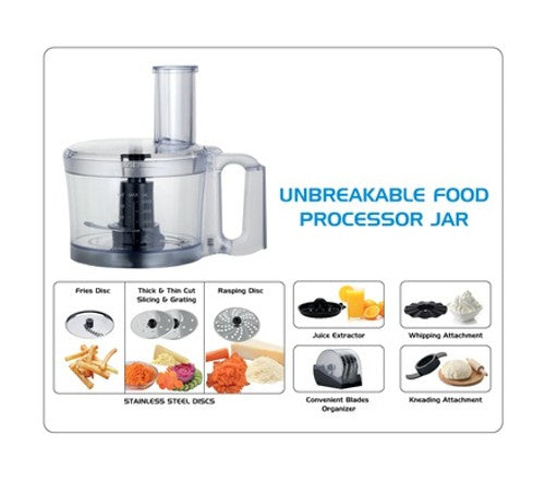 Mika Multi Food Processor, 7 in 1, 500W, 1.5L Unbreakable Jar, 2 Speed with Pulse, Black & SS - MFP171SL