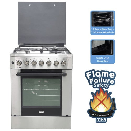 Mika Standing Cooker, 60cm x 60cm, 3G(1Wok)+1E, FFS, Elec. Oven (AirFry+Con), 6F, with Rotisser, S. Steel - MST6131HI/WOK
