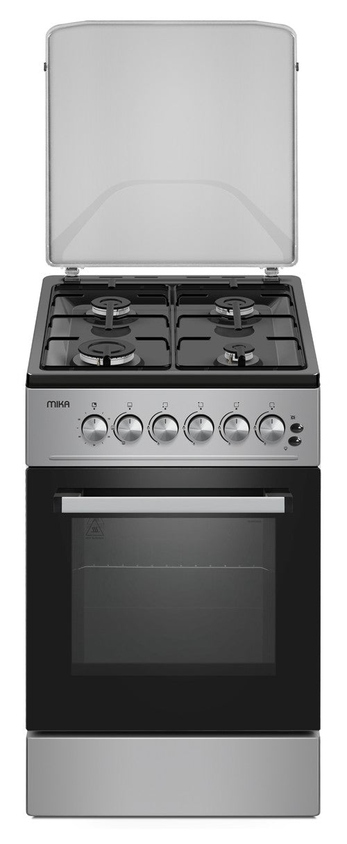 Mika Standing Cooker, 50cm x 60 cm, All Gas Burner & Oven, Silver - MST5060U11ESL