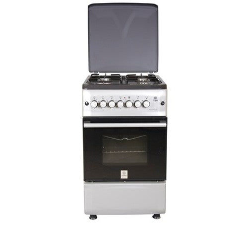 Mika Standing Cooker, 50cm x 55cm, 4 Gas, Electric Oven, 4F, with Rotisserie, Silver - MST55PI4GSL/HC