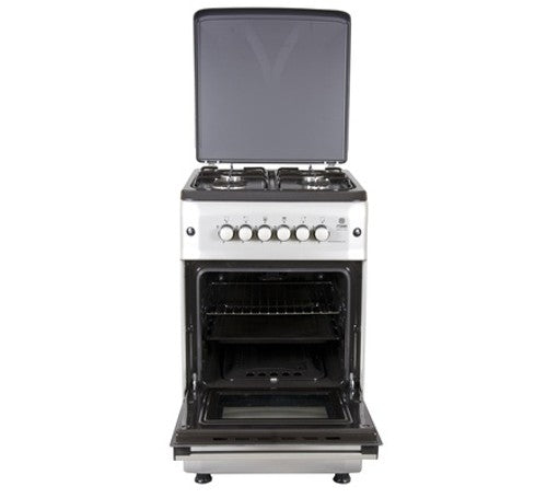 Mika Standing Cooker, 60cm x 60cm, 4G, Gas Oven (All Gas), 2 Knob Control, with Rotisserie, Silver MST55PIAGSL/SD