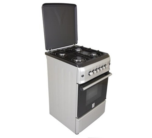 Mika Standing Cooker, 60cm x 60cm, 4G, Gas Oven (All Gas), 2 Knob Control, with Rotisserie, Silver MST55PIAGSL/SD