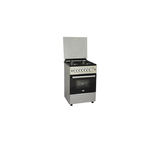 Mika Standing Cooker, 58cm x 58cm, 4 Gas, Gas Oven, 4F, with Rotisserie, Silver - MST60PIAGSL/EM