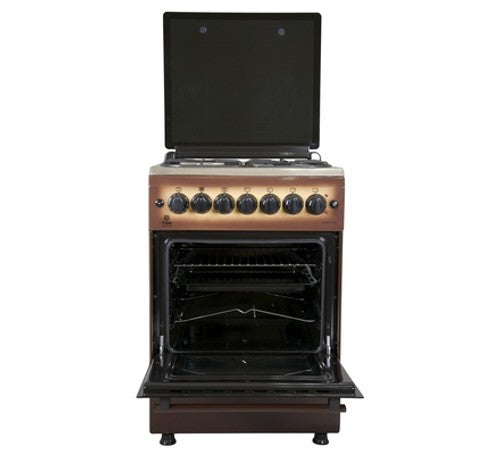Mika Standing Cooker, 58cm x 58cm, 3G+1E, FFS, Electric Oven, 4F, with Rotisserie, 2 Tone Brown+SS Hob - MST60PU31DB/HC