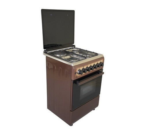 Mika Standing Cooker, 58cm x 58cm, 3G+1E, FFS, Electric Oven, 4F, with Rotisserie, 2 Tone Brown+SS Hob - MST60PU31DB/HC