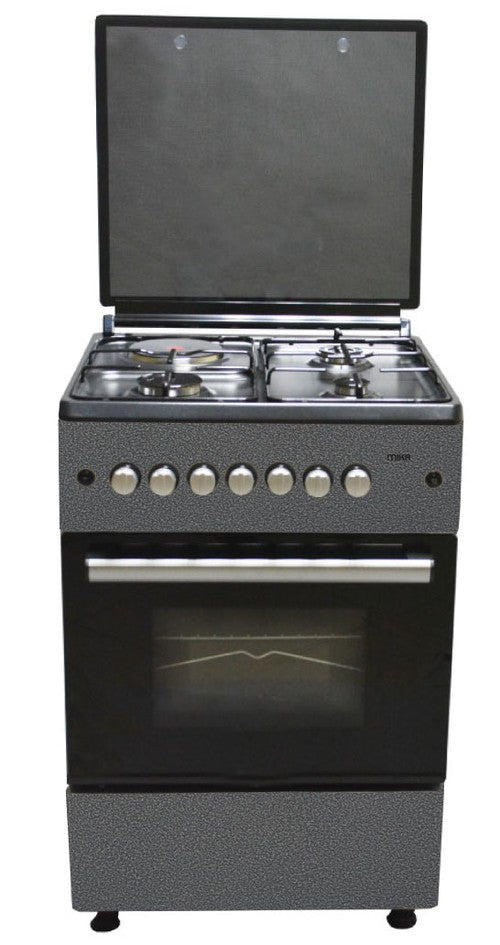 Mika Standing Cooker, 58cm x 58 cm, 3 Gas Burner + 1, Electric Hot Plate & Electric Oven, Decor Silver - MST60PU31DSEM