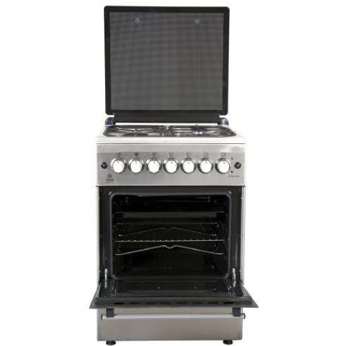 Mika Standing Cooker, 58cm x 58cm, 3G+1E, Electric Oven, 4F, with Rotisserie, Half Inox - MST60PU31HIHC