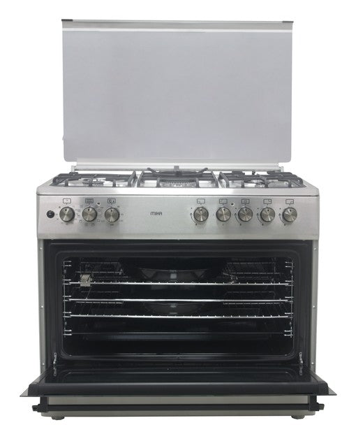 Mika Standing Cooker, 60cm x 90cm, 4G(1Wok)+1E, Full Elec. Oven (Air Fry+Conv), 6F, Rotisserie, S. Steel - MST90PU41HI/FOW