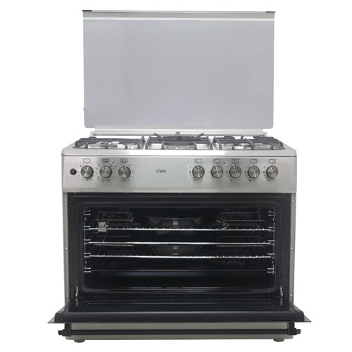 Mika Standing Cooker, 60cm x 90cm, 4G(1Wok)+1E, Full Elec. Oven (Air Fry+Conv), 6F, Rotisserie, S. Steel - MST90PU41HI/FOW