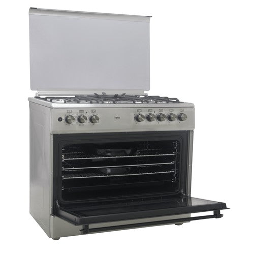 Mika Standing Cooker, 60cm x 90cm, 4G(1Wok)+1E, Full Elec. Oven (Air Fry+Conv), 6F, Rotisserie, S. Steel - MST90PU41HI/FOW