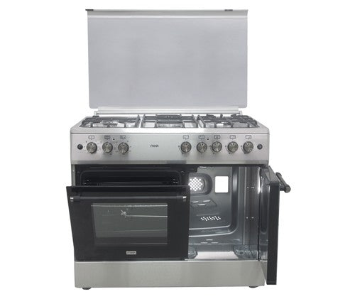 Mika Standing Cooker, 60cm x 90cm, 4G(1Wok)+1E, Elec. Oven (Convection), 6F, GBC, Rotisserie, S. Steel - MST90PU41HI/GCW