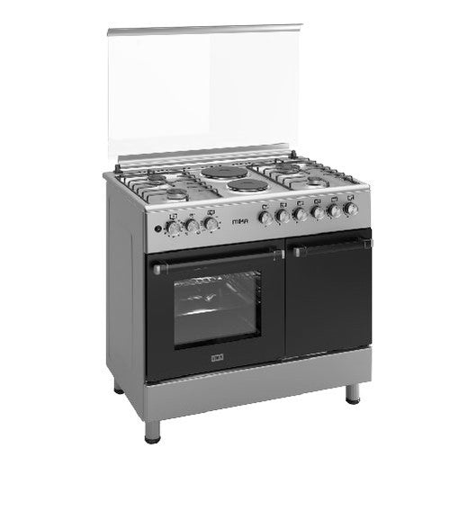 Mika Standing Cooker, 90cm x 60cm, 4G+2E, Electric Oven, Gas Bottle Cabinet, Rotisserie, Silver - MST90PU42SLGC4