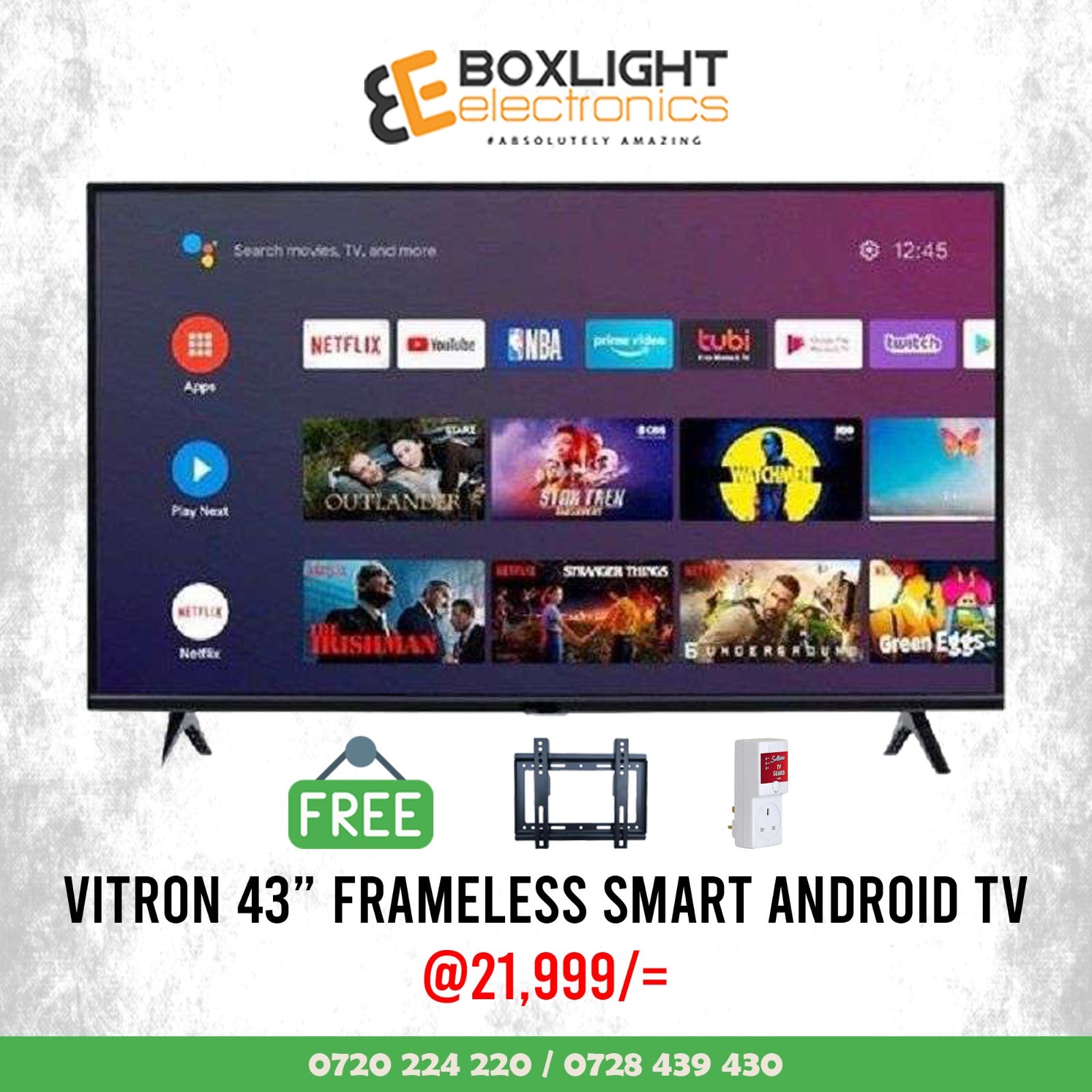 Vitron 43" Frameless Smart Android TV+FREE WALL BRACKET