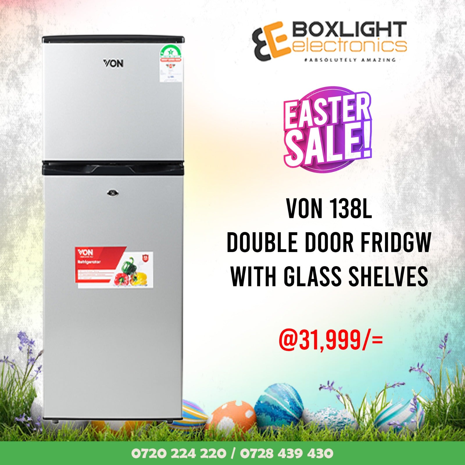 Von 138 Liters Double Door Fridge