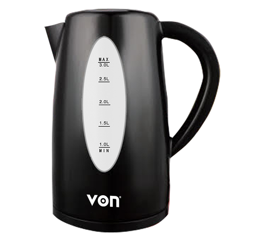 Von VSKL03BNK Electric Cordless Kettle , 3L - Black
