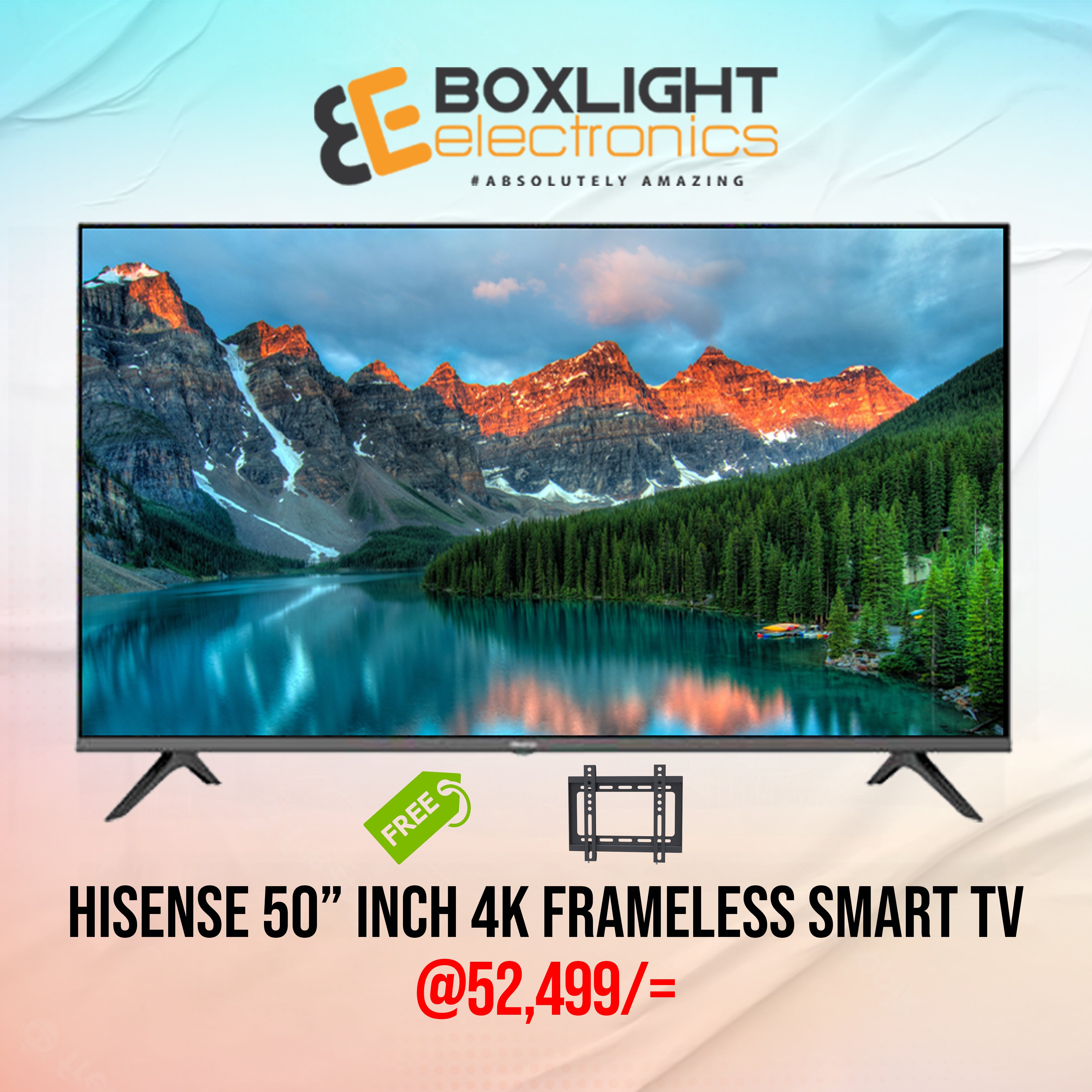 Hisense 50'' Inch FRAMELESS 4K ULTRA HD SMART TV + Free Wall Mount