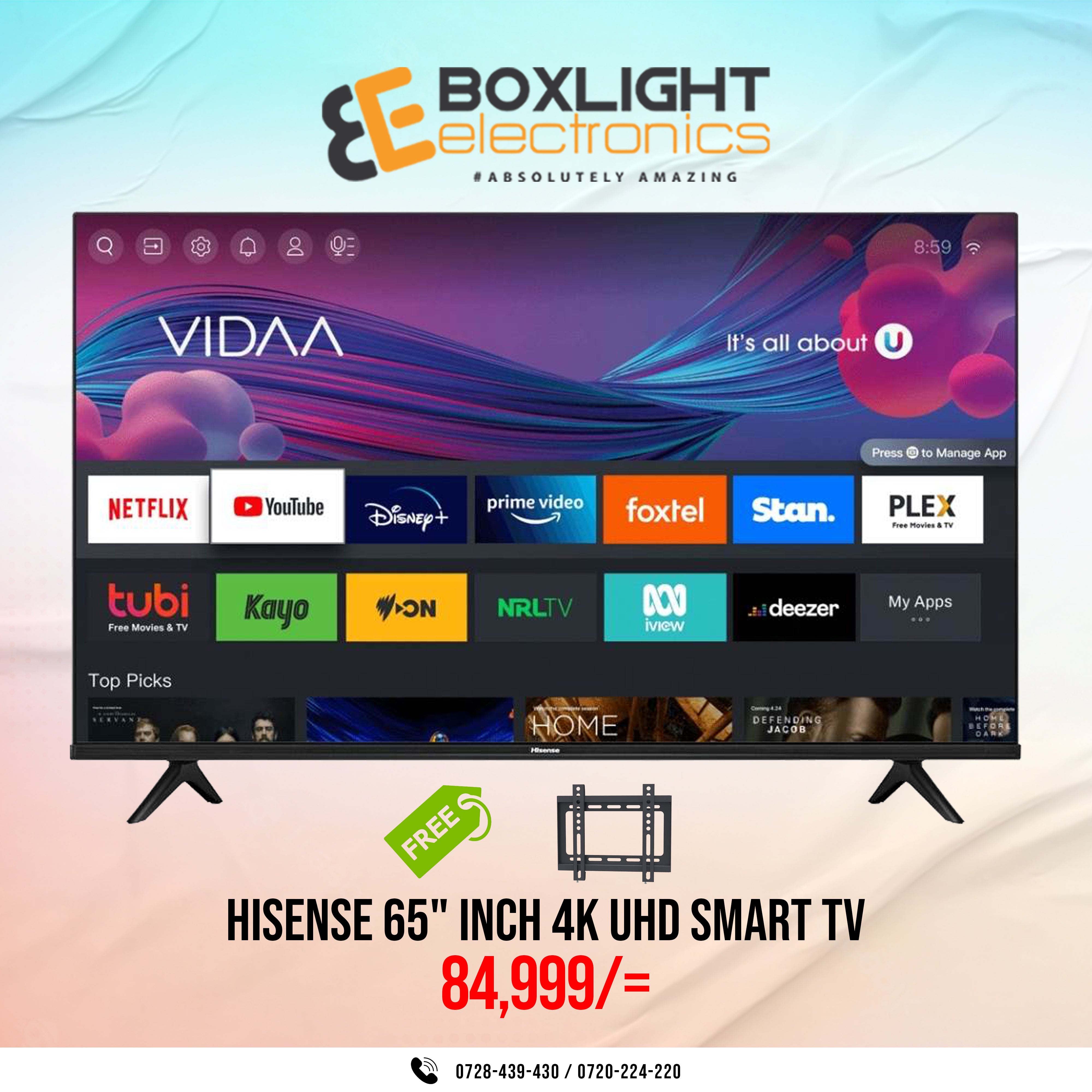 Hisense 65" Inch 4K UHD Smart TV 65A62G