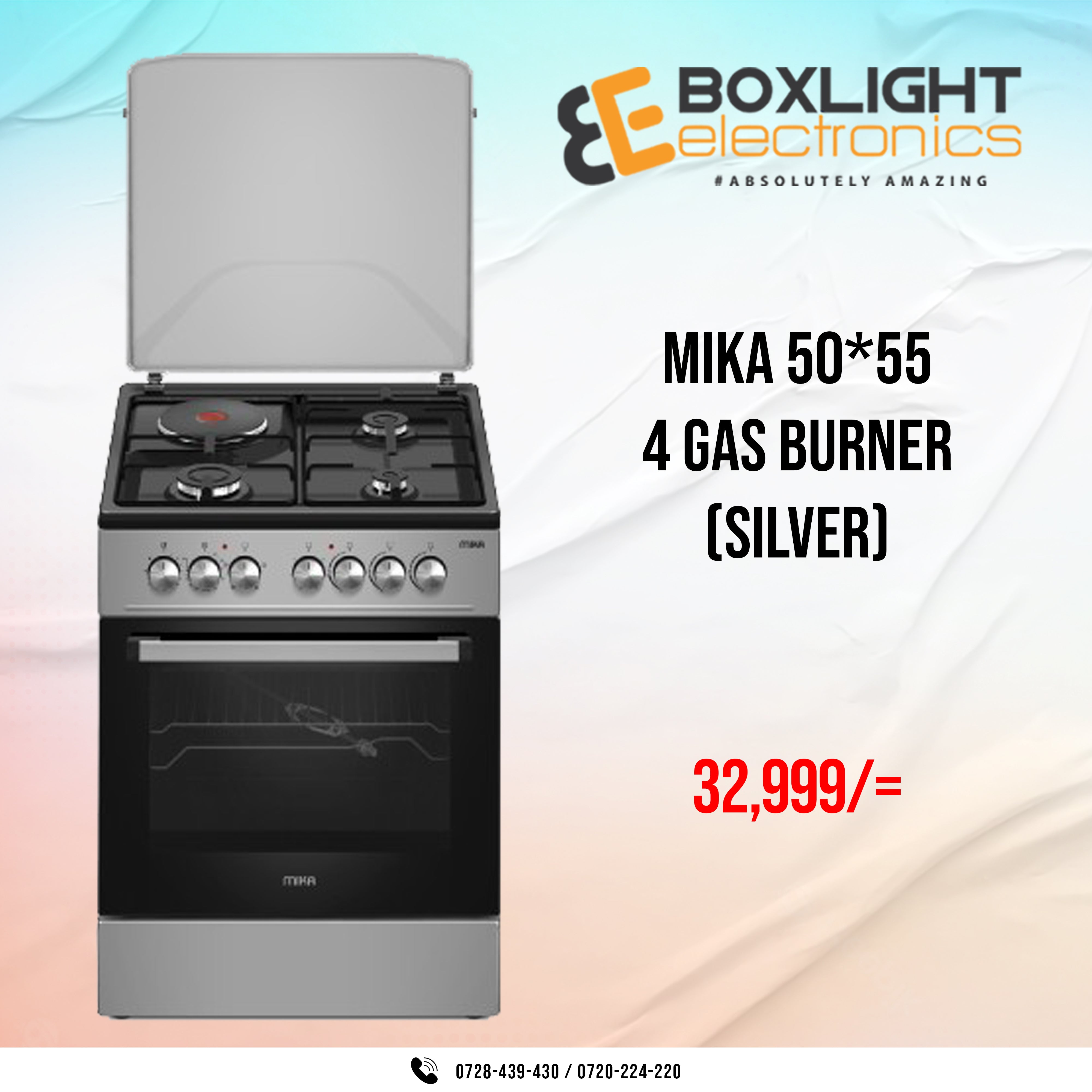 Mika Standing Cooker, 50cm x 60 cm, 3 Gas Burner + 1 Electric Plate & Electric Oven 4F, Silver - MST5060U31PSB
