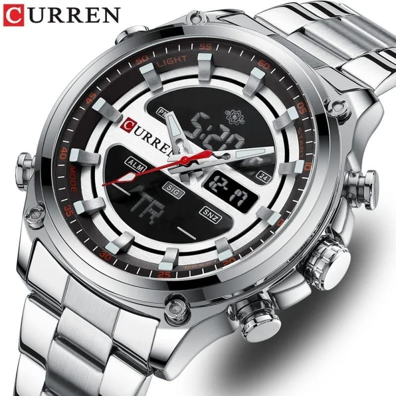 CURREN Men's Analogue Digital Watch LED Display Stainless Steel Wristwatch