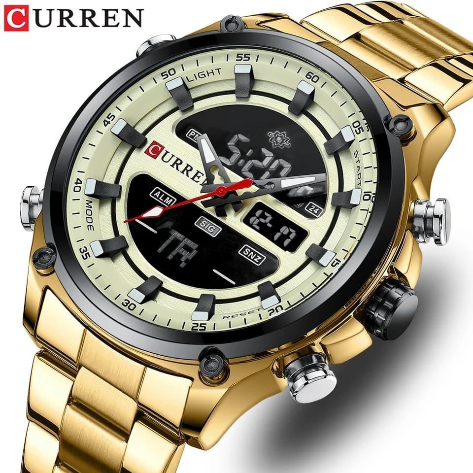 CURREN Men's Analogue Digital Watch LED Display Stainless Steel Wristwatch