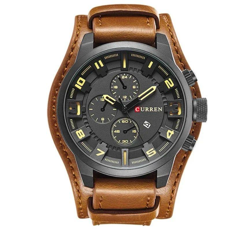CURREN Men's Quartz Watch Large Dial Fashion Leather Wrist Band