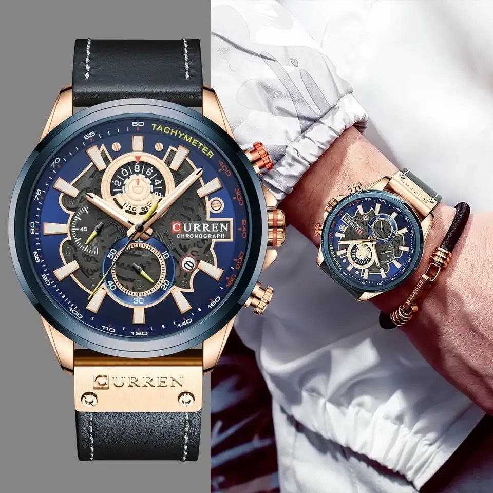 CURREN Men Chronograph Watch Casual Leather Wristwatch