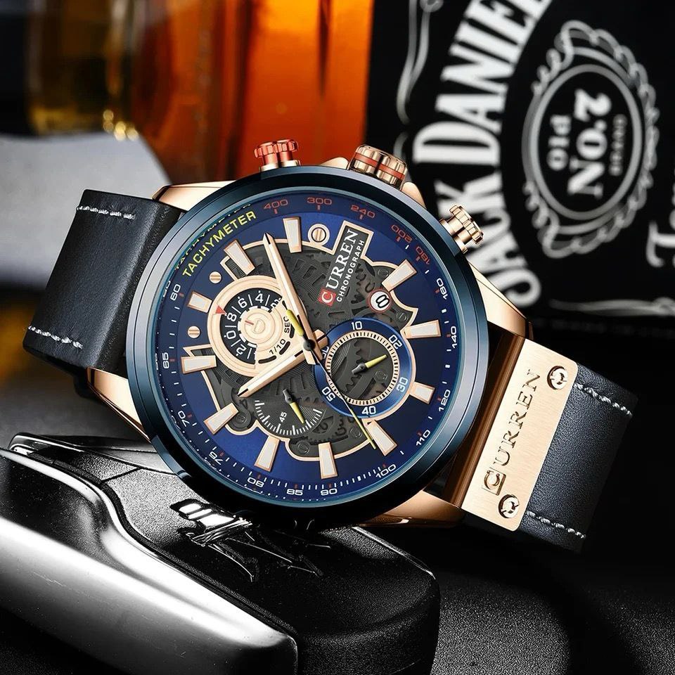 CURREN Men Chronograph Watch Casual Leather Wristwatch