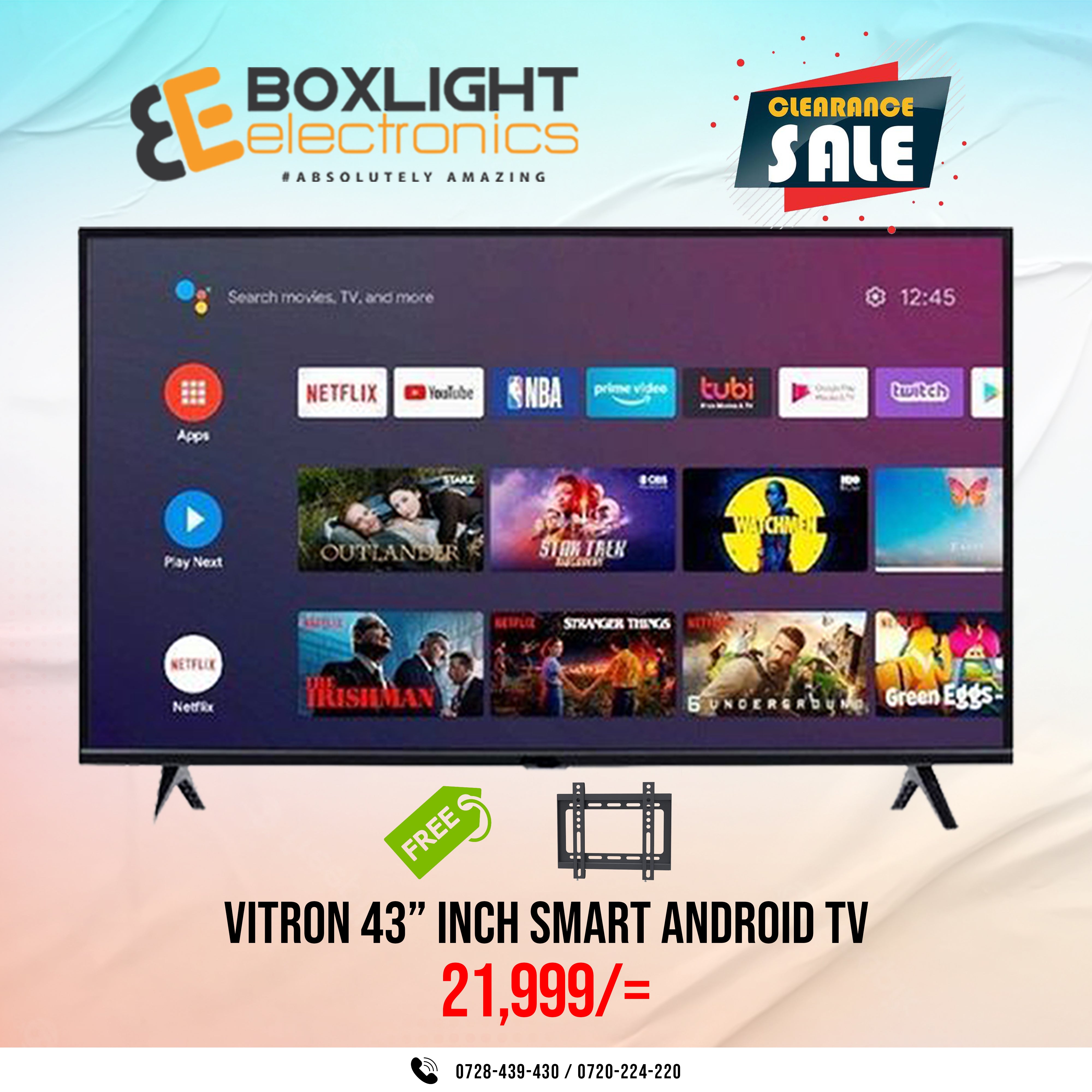 Vitron 43” Smart Android Frameless Full HD TV + Free wall bracket