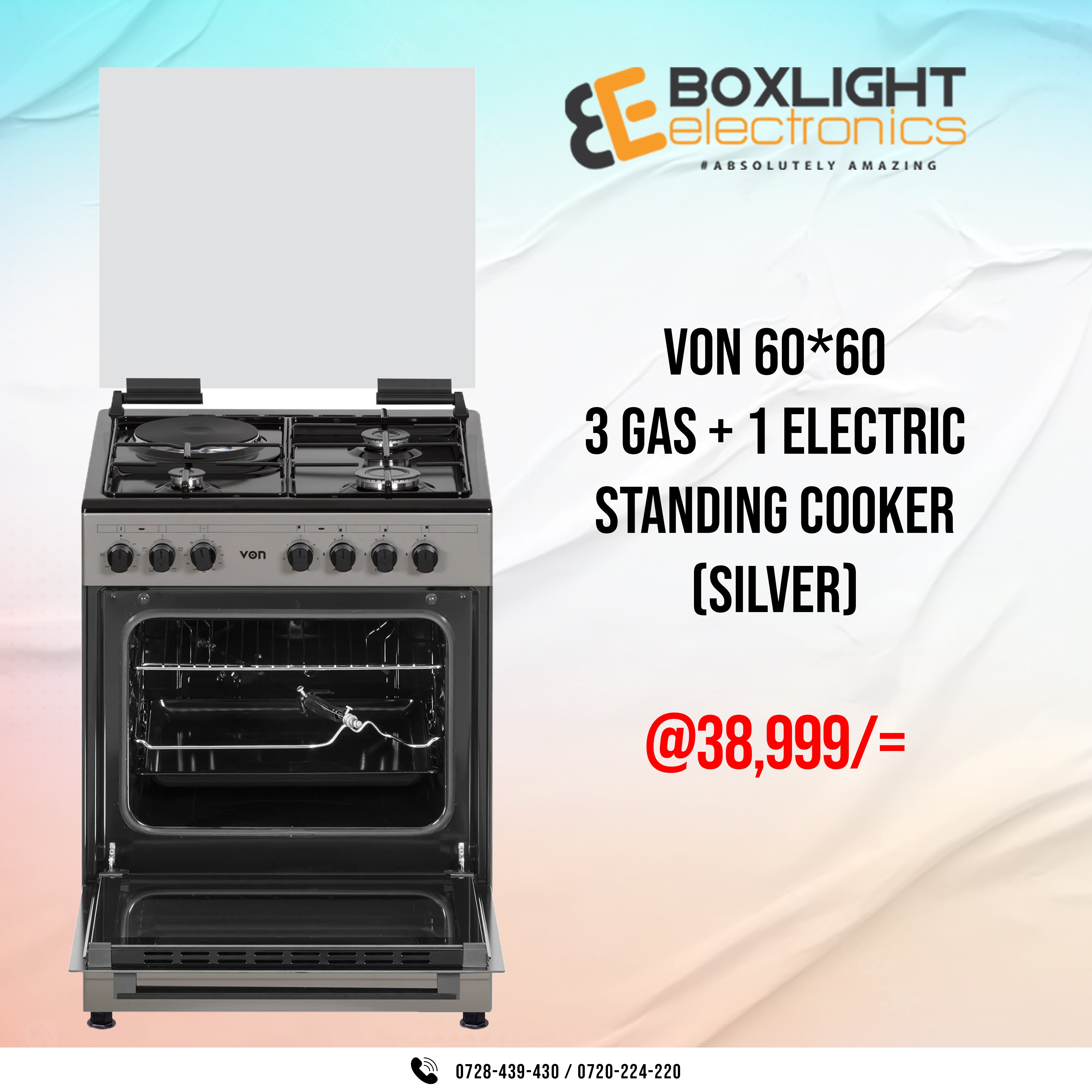 Von 60*60 3 Gas + 1 Electric Cooker - Silver