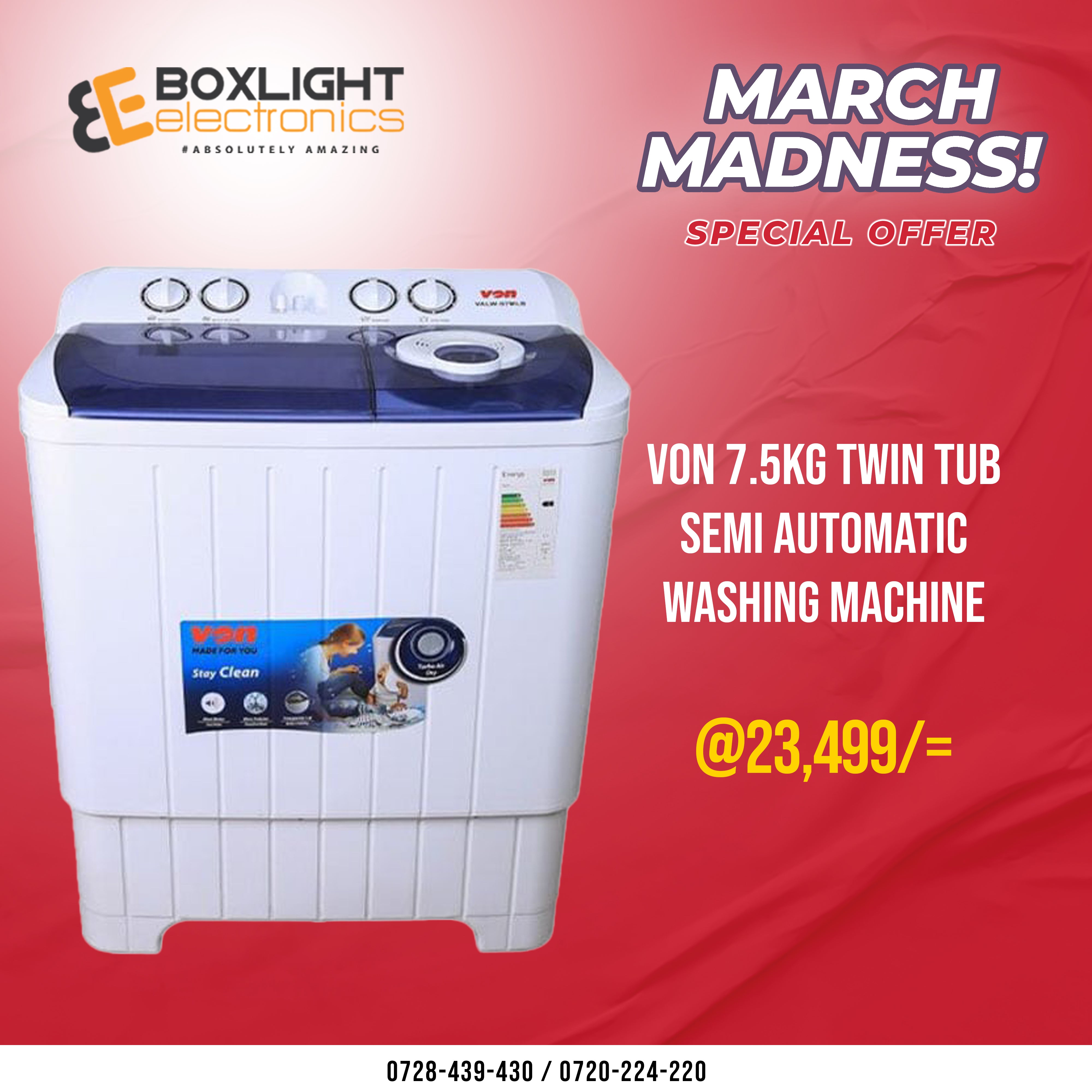 Von VALS-75BWY Twin Tub Washing Machine - 7.5Kg