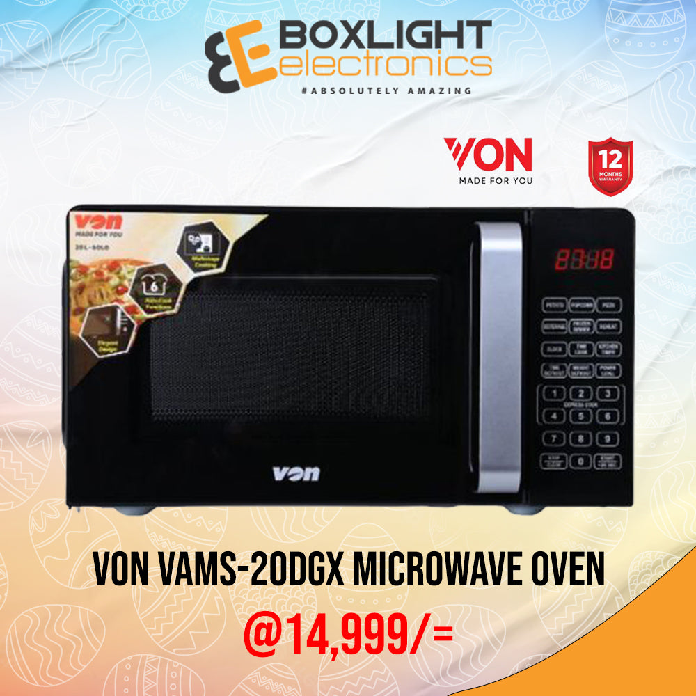 VON VAMS-20DGX Microwave Oven, Solo, 20L, Digital – Black