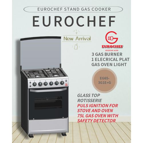 Eurochef EG65-3G1E+E OVEN Free Stand Glass Top Cooker,Rotisserie