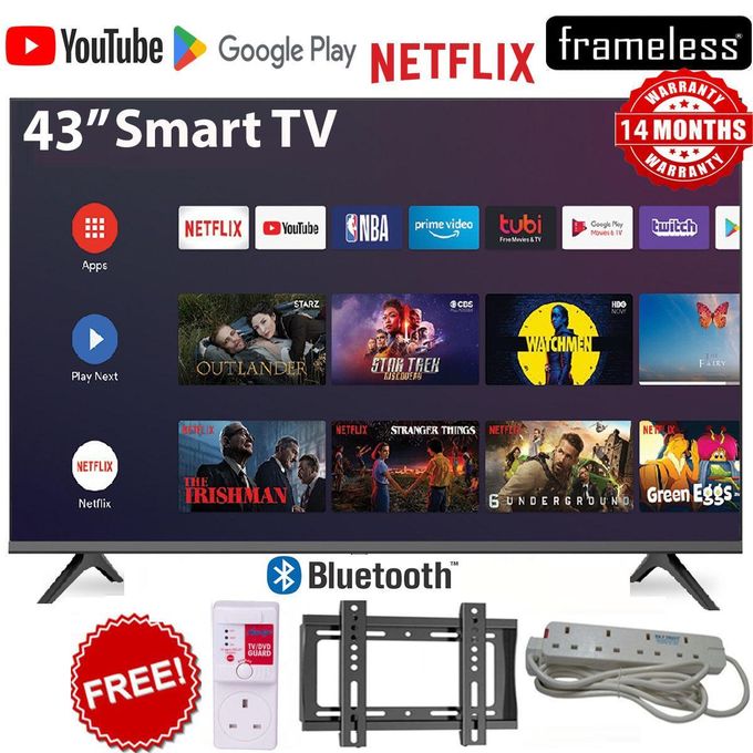 Solarmax 43" Inch TV Frameless, Bluetooth Enabled, Full HD ,Smart Android Television, Inbuilt Decoder For Local Channels,Wi-fi Connectivity, Netflix Youtube