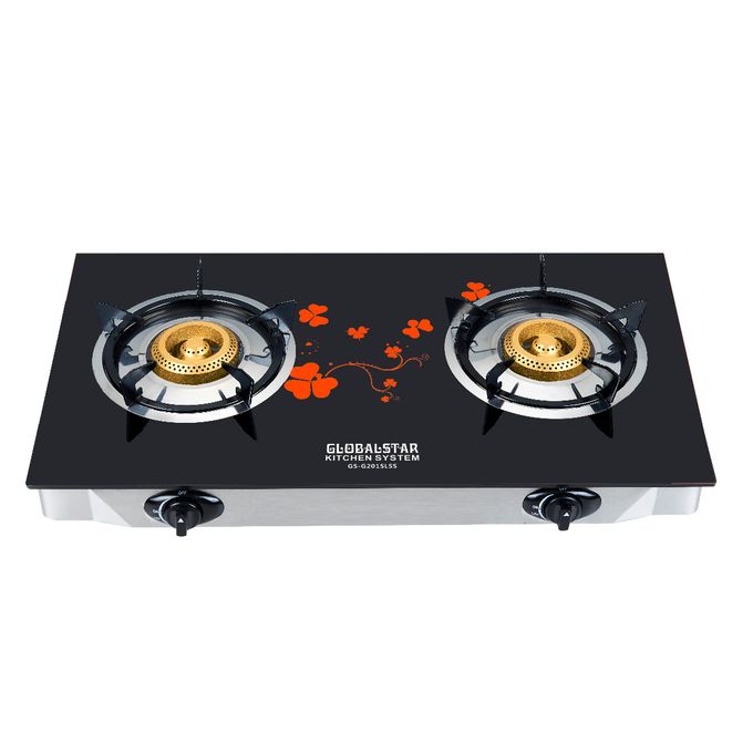 Globalstar Gas Stove 2 Burner Glass Top Cooker GS-G201SLSS - Black