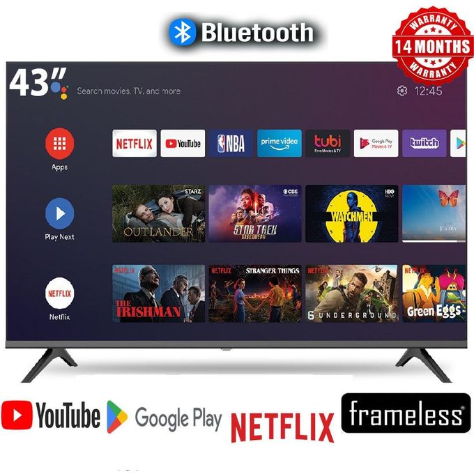 Solarmax 43" INCH Frameless Smart Android TV,BLUEOTOOTH ENABLED, NETFLIX YOUTUBE, APP STORE,MiraCast,Inbuilt Decoder+FREE GIFTS (1YR WRTY)