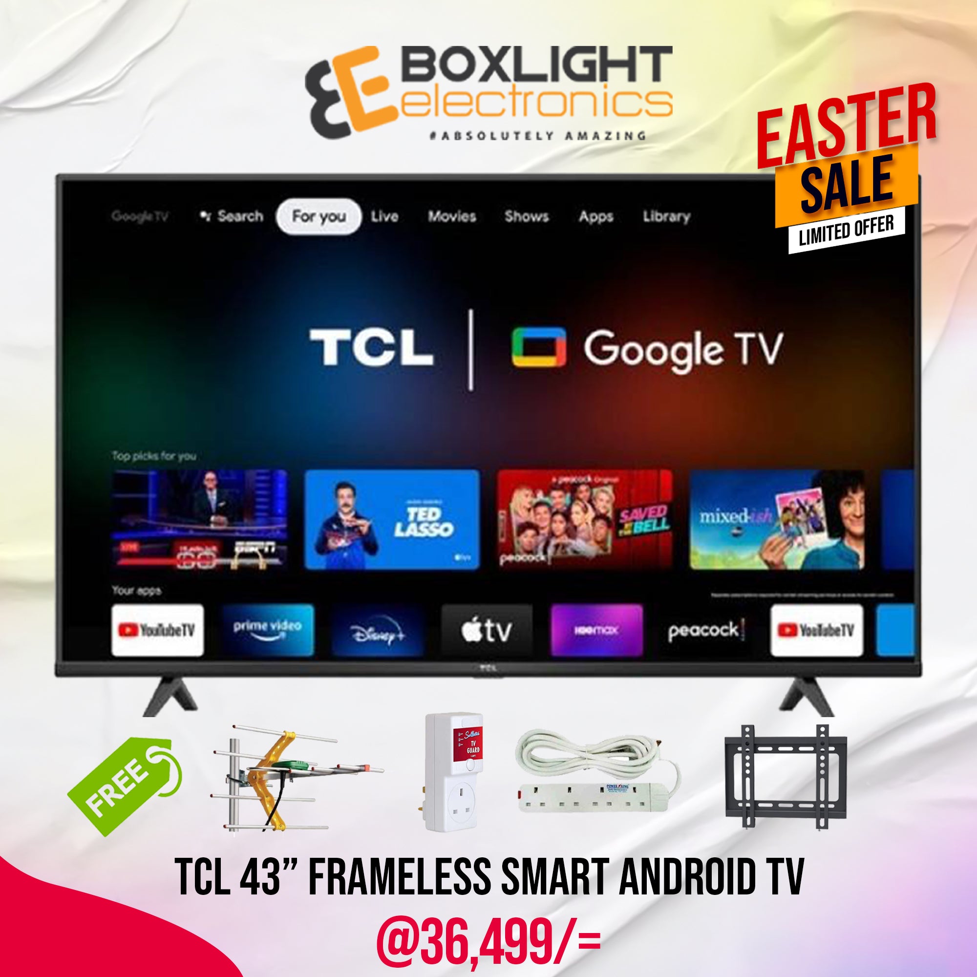 TCL 43" SMART Android FRAMELESS Tv + Free Wall Bracket