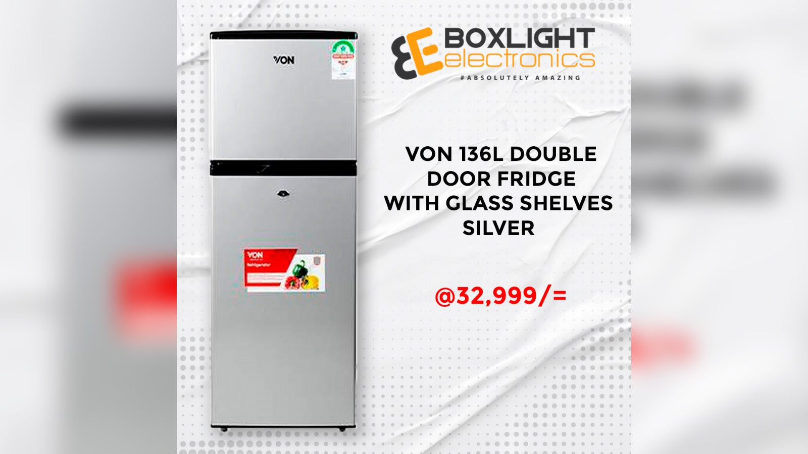 Von 138 Liters Double Door Fridge