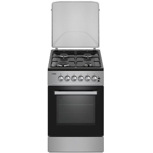 Mika Standing Cooker, 50cm x 60 cm, All Gas Burner & Oven, Silver - MST5060P11PSB