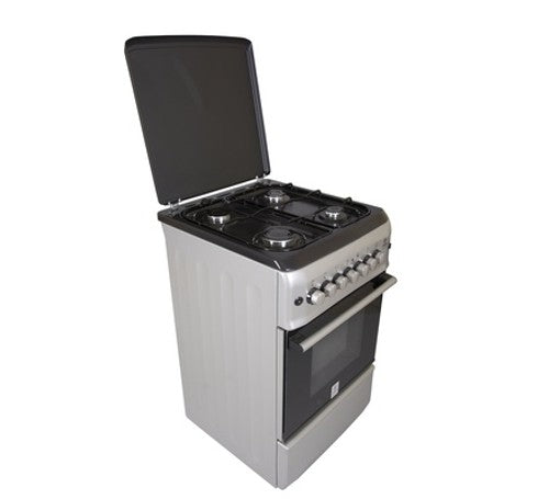 Mika Standing Cooker, 50cm x 55cm, 4 Gas, Electric Oven, 4F, with Rotisserie, Silver - MST55PI4GSL/HC