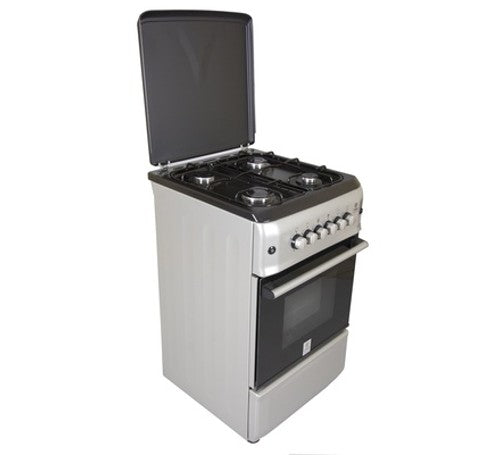 Mika Standing Cooker, 50cm x 55cm, 4G, Gas Oven (All Gas), 2 Knob Control, with Rotisserie, Silver MST55PIAGSL/SD
