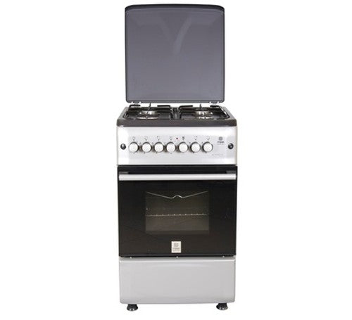 Mika Standing Cooker, 50cm x 55cm, 4G, Gas Oven (All Gas), 2 Knob Control, with Rotisserie, Silver MST55PIAGSL/SD