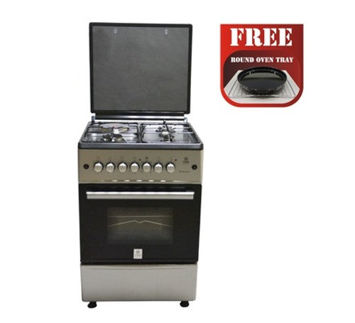 Mika Standing Cooker, 58cm x 58cm, 4 Gas, Gas Oven, 4F, with Rotisserie, Silver - MST60PIAGSL/EM
