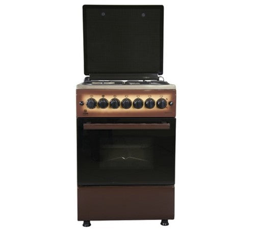 Mika Standing Cooker, 58cm x 58cm, 3G+1E, FFS, Electric Oven, 4F, with Rotisserie, 2 Tone Brown+SS Hob - MST60PU31DB/HC