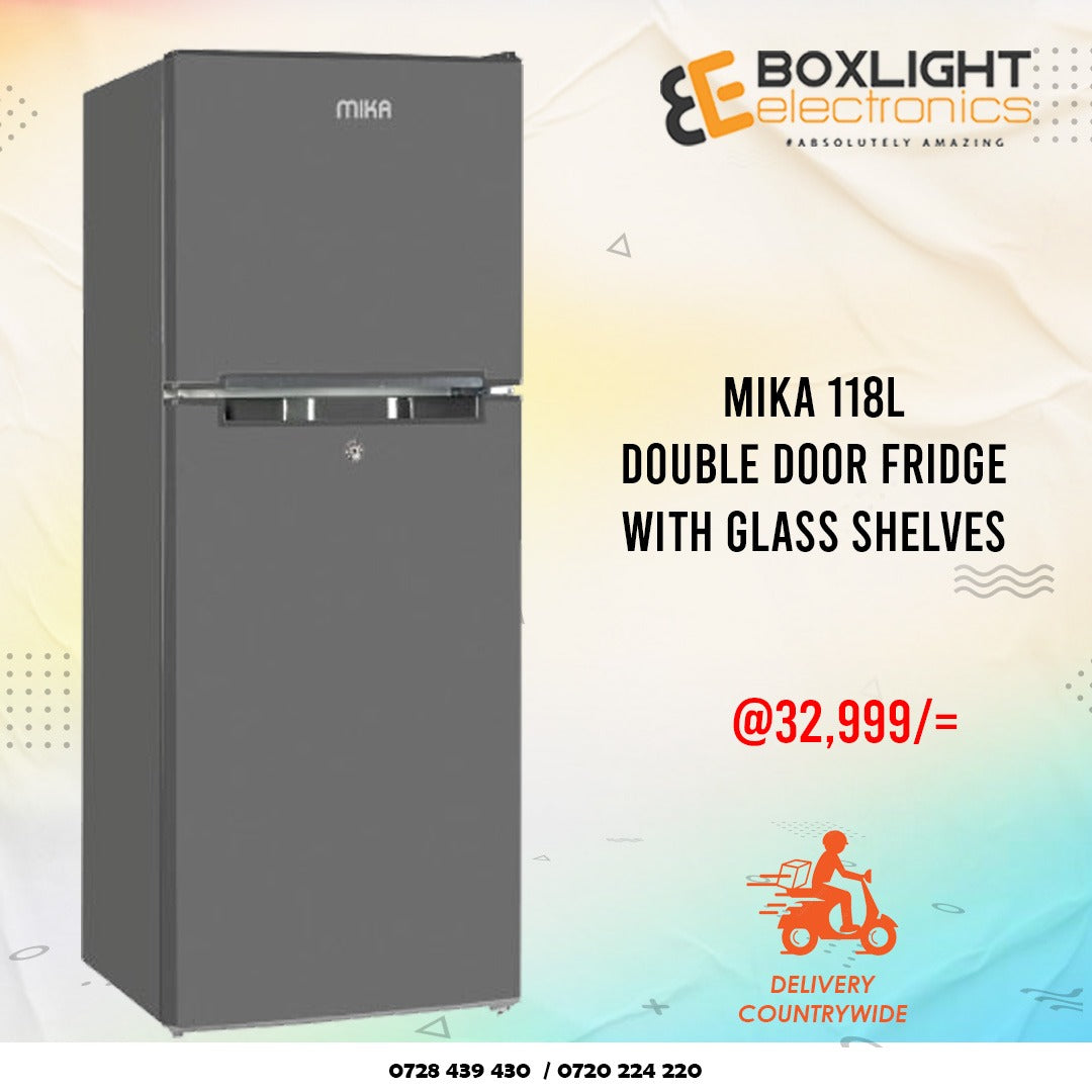 Mika Fridge, 118L, 2 Door Top Mount Freezer, Defrost (Direct Cool), Dark Silver - MRDCD118DS (Available on Order)